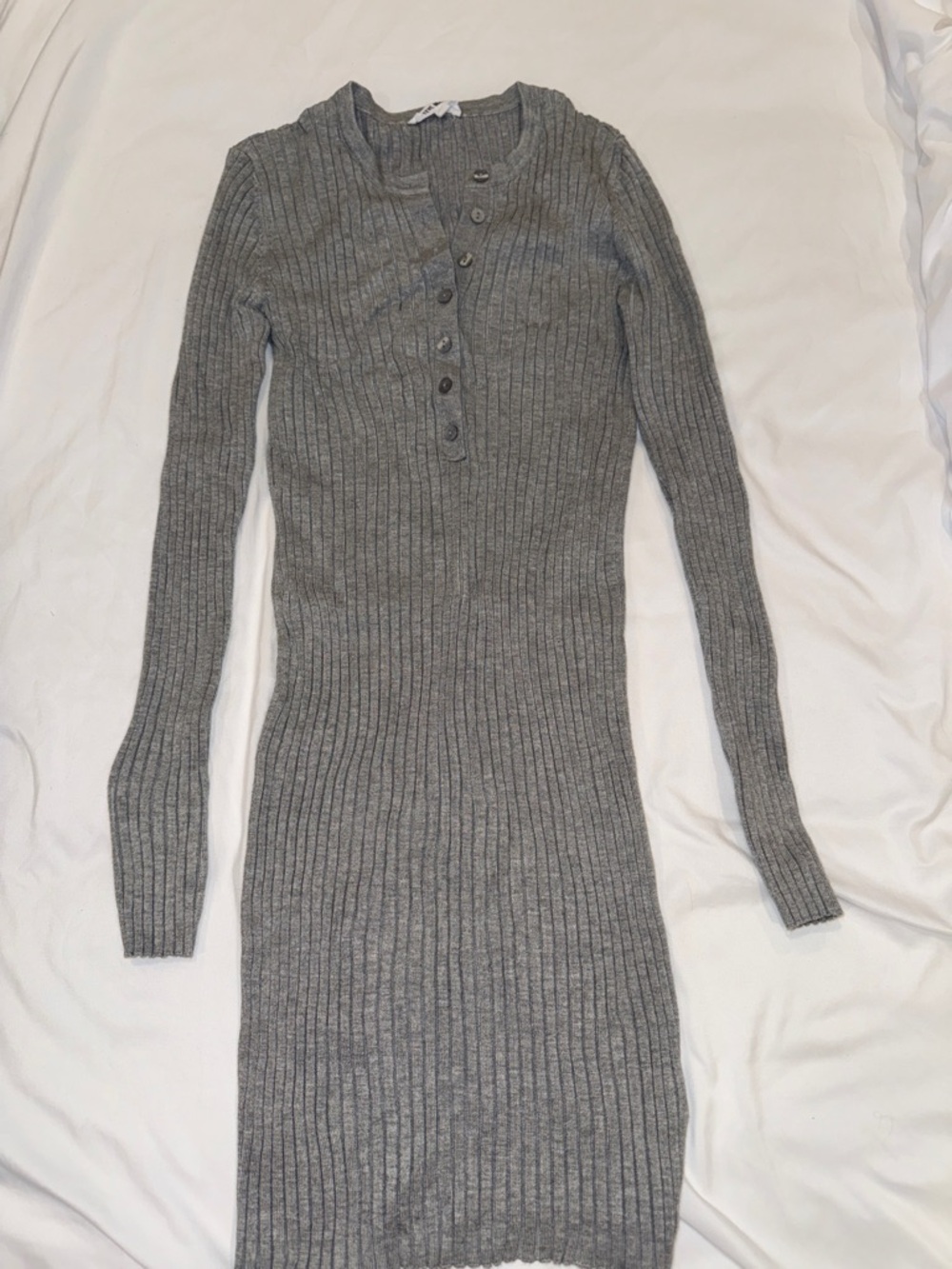 Steve Madden Grey Ribbed Henley Midi Dress